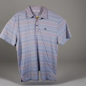 Travis Mathew Golf Polo Shirt Men Large Gray Blue Stripe Lightweight Pima Cotton